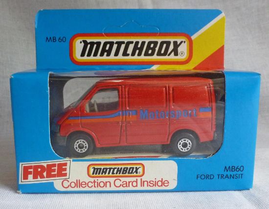 Picture of Matchbox Blue Box MB60 Ford Transit Red with DOT DASH Wheels.