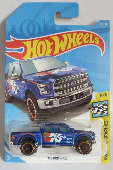 Picture of HotWheels '15 Ford F-150 Blue "HW Speed Graphics" Long Card