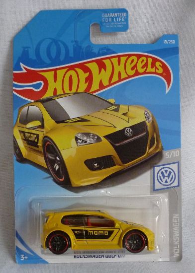 Picture of HotWheels Volkswagen Golf GTI Yellow Momo 5/10 Long Card