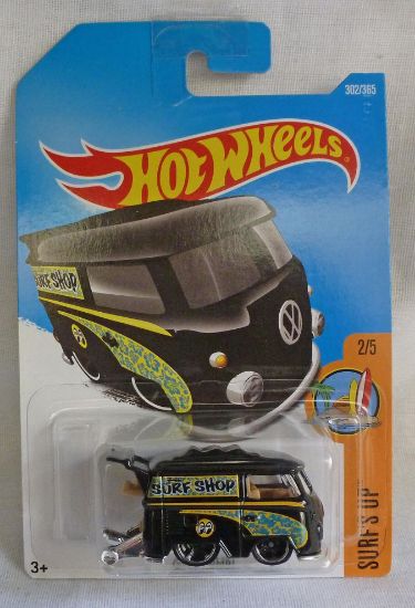 Picture of HotWheels Volkswagen Camper Van Kool Kombi Black "Surfs Up" 2/5 Long Card