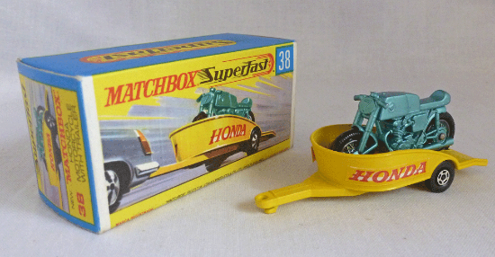 Picture of Matchbox Superfast MB38c Honda Motorcycle & Trailer Yellow/Steel