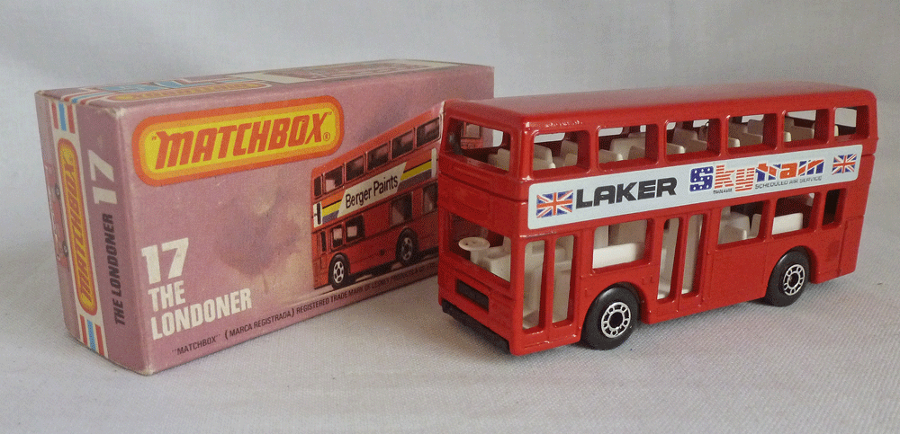 Rockertron Toys. Matchbox Superfast MB17g Londoner Bus Laker Skytrain