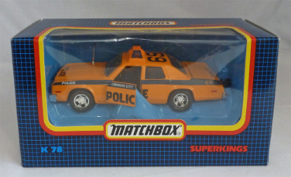 Picture of Matchbox SuperKings K-78 Plymouth Police Car "Lindberg City" Orange