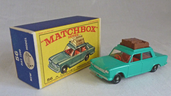 Rockertron Toys. Matchbox Toys MB56b Fiat 1500 With Brown Luggage E2 Box