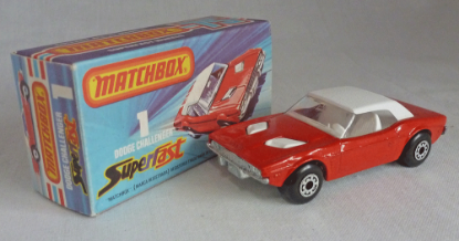 Picture of Matchbox Superfast MB1g Dodge Challenger Red with WHITE Interior