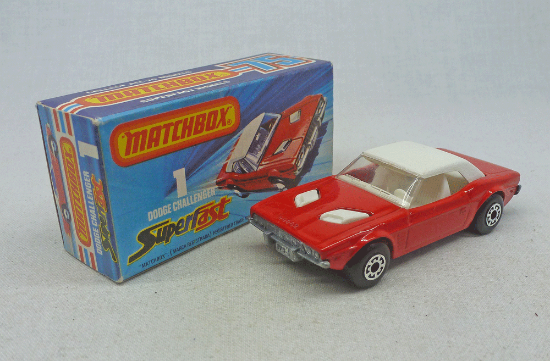 Picture of Matchbox Superfast MB1g Dodge Challenger Red with WHITE Interior